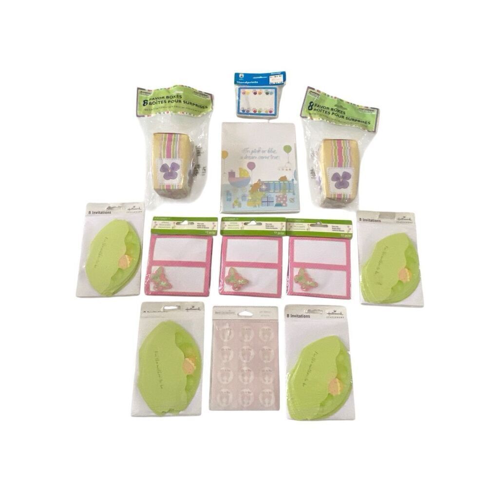 Lot Of 12 Baby Girl Shower Invitations Party Favor Boxes Place Cards Seals Name